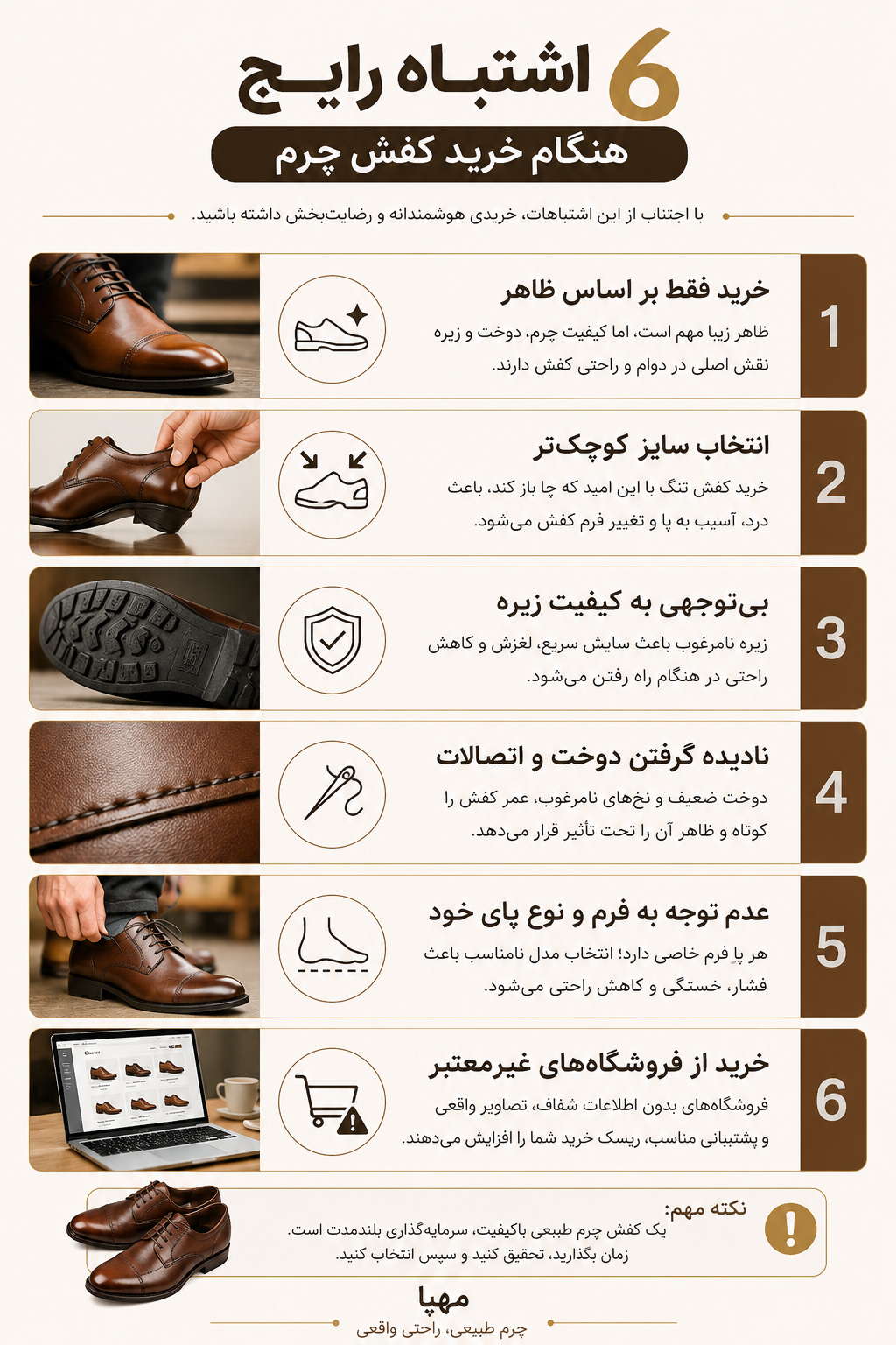 اشتباهات رایج هنگام خرید کفش چرم طبیعی