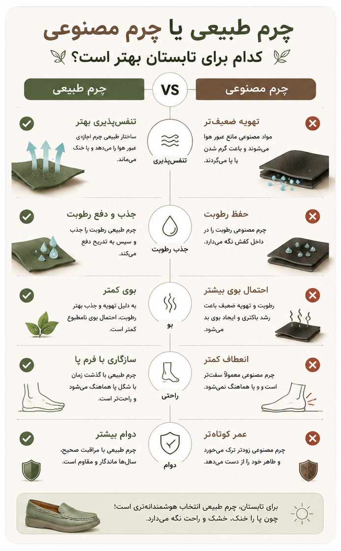 مقایسه چرم طبیعی و چرم مصنوعی برای استفاده در تابستان