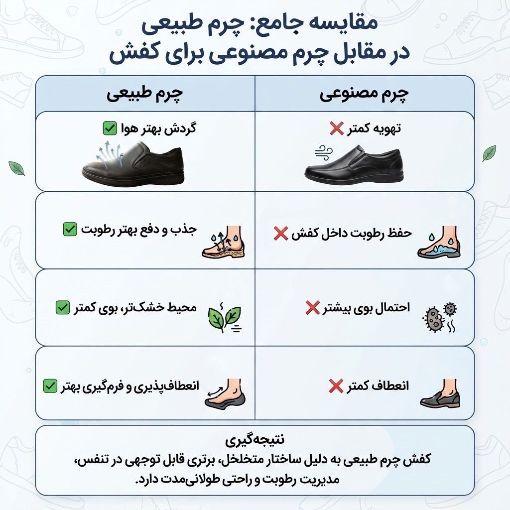 مقایسه چرم طبیعی و چرم مصنوعی از نظر تعریق پا