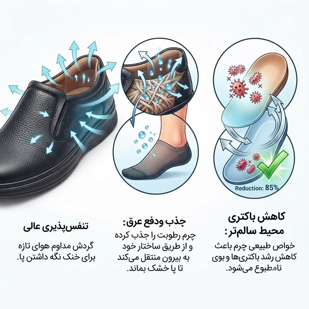 چرا کفش چرم طبیعی کم تر باعث تعریق میشود
